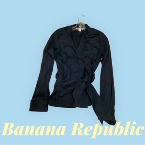 EUC Banana Republic Black Tie-Waist Wrap Top